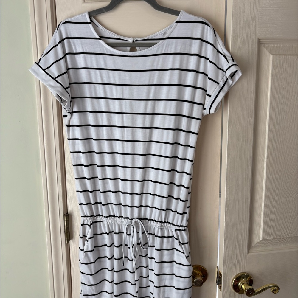 Striped White and Black Casual Romper